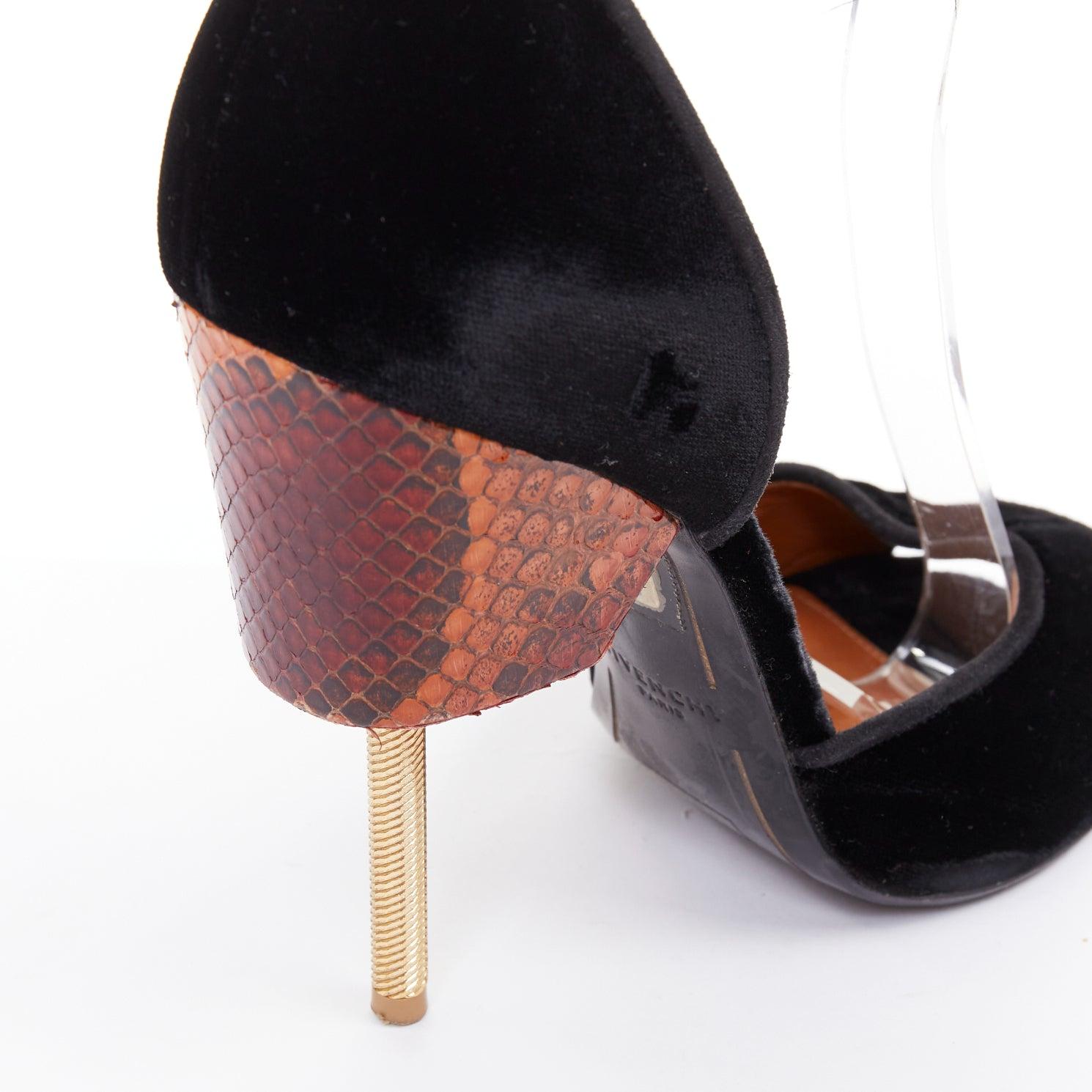 GIVENCHY Matilda Browne velours noir cuir de serpent marron sandale à talon en métal EU40 en vente 3