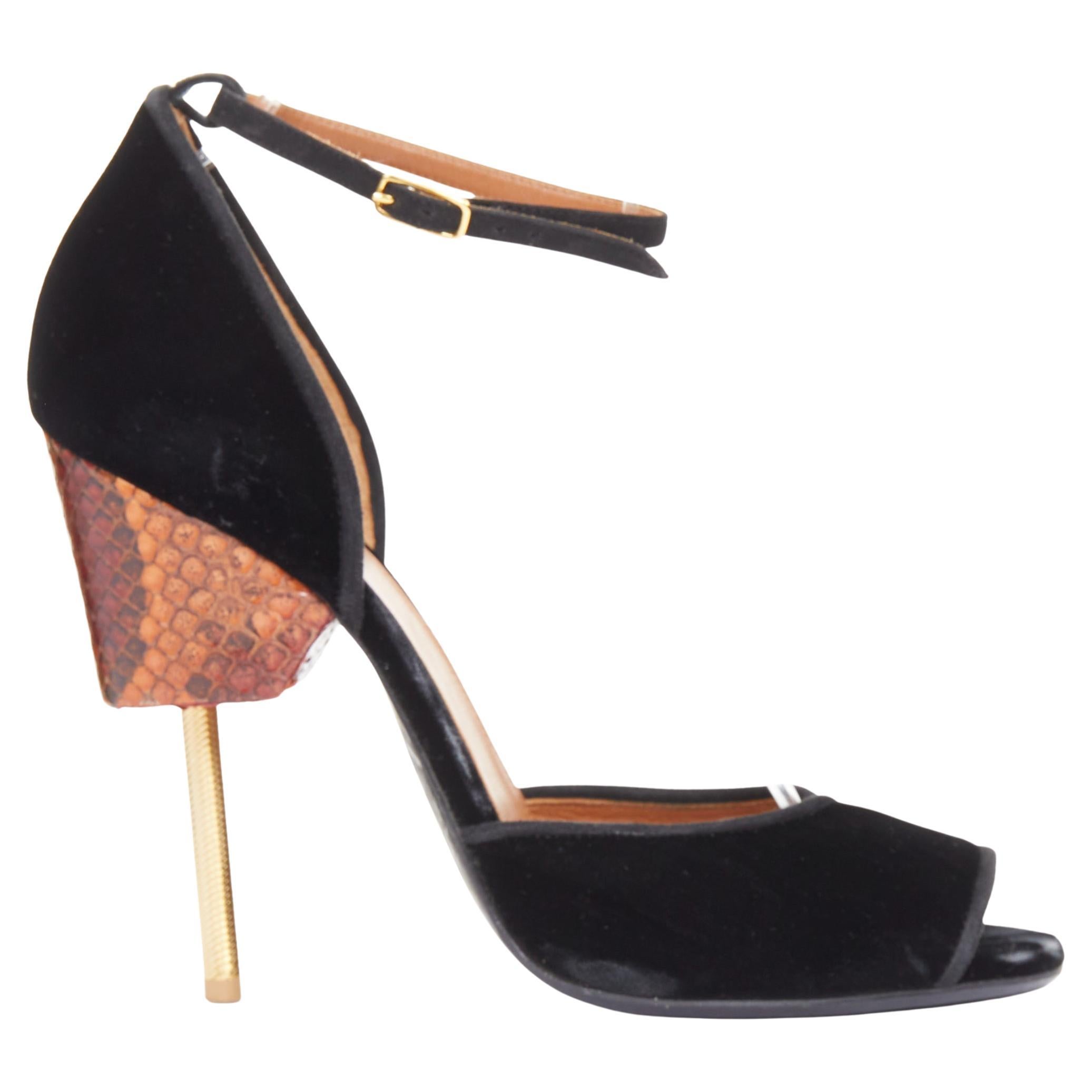 GIVENCHY Matilda Browne velours noir cuir de serpent marron sandale à talon en métal EU40