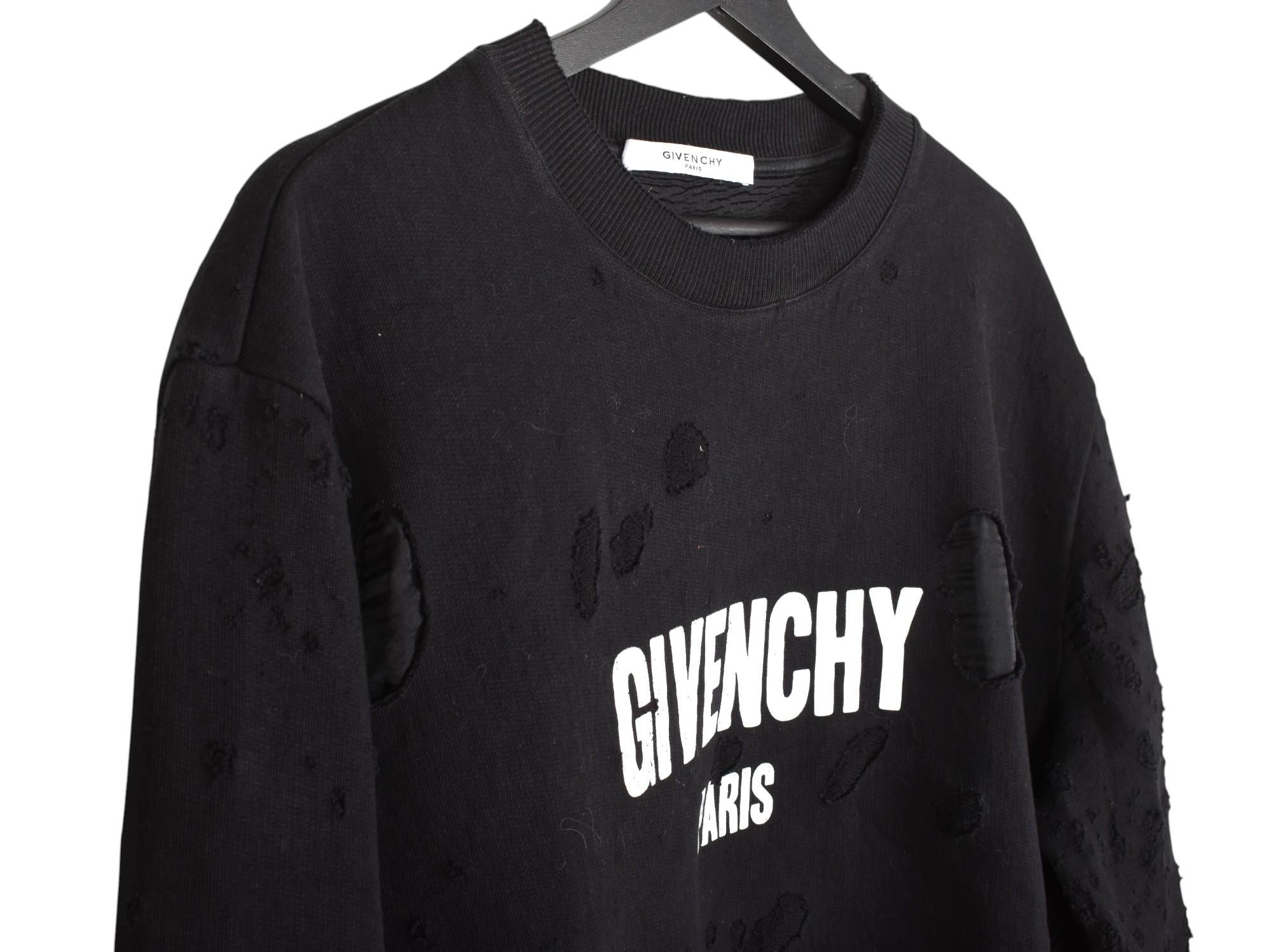 Black Givenchy Men Jumper Distressed Heavy Sweatshirt Size XL, S1457 For Sale