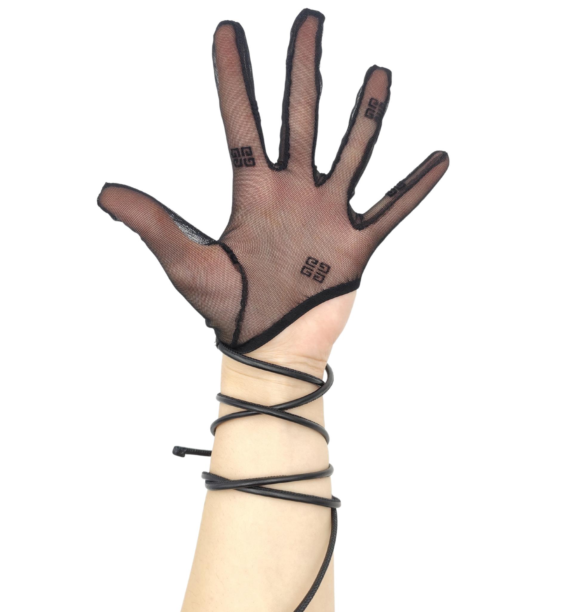 Black Givenchy mesh tulle logo gloves with leather strings