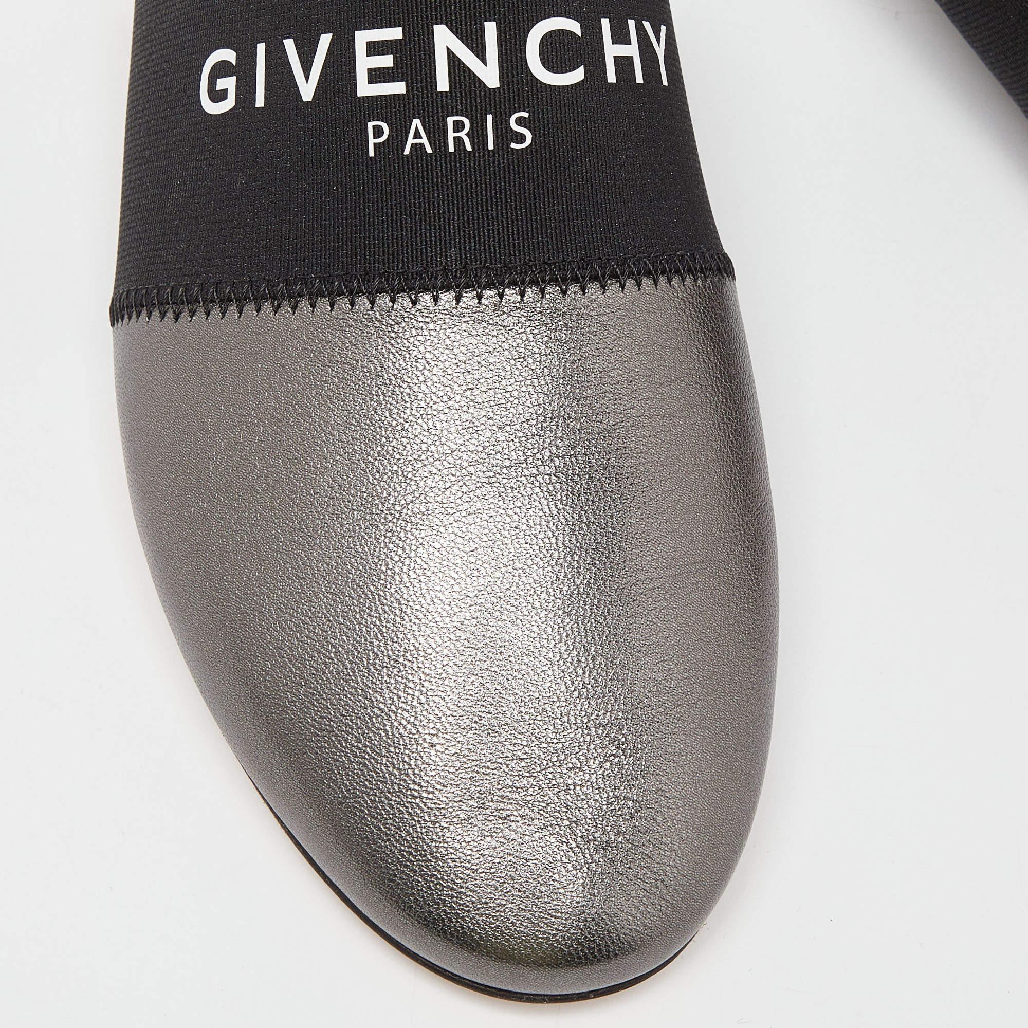 Women's Givenchy Metallic Grey Leather Bedford Flat Mules Size 36 For Sale