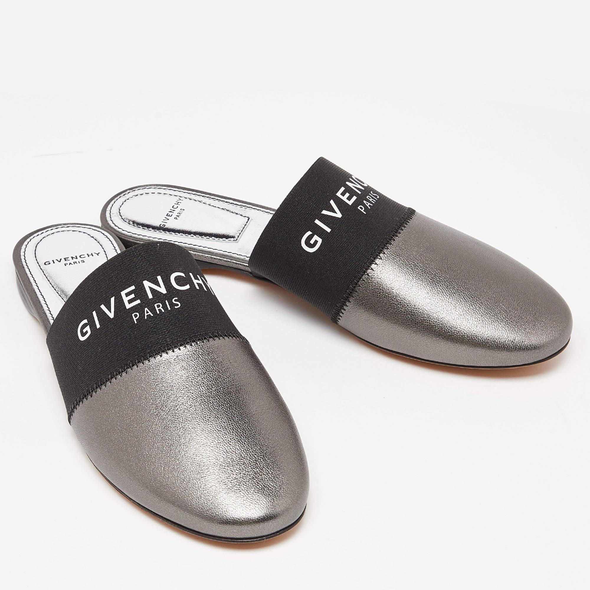Givenchy Metallic Grey Leather Bedford Flat Mules Size 36 For Sale 5