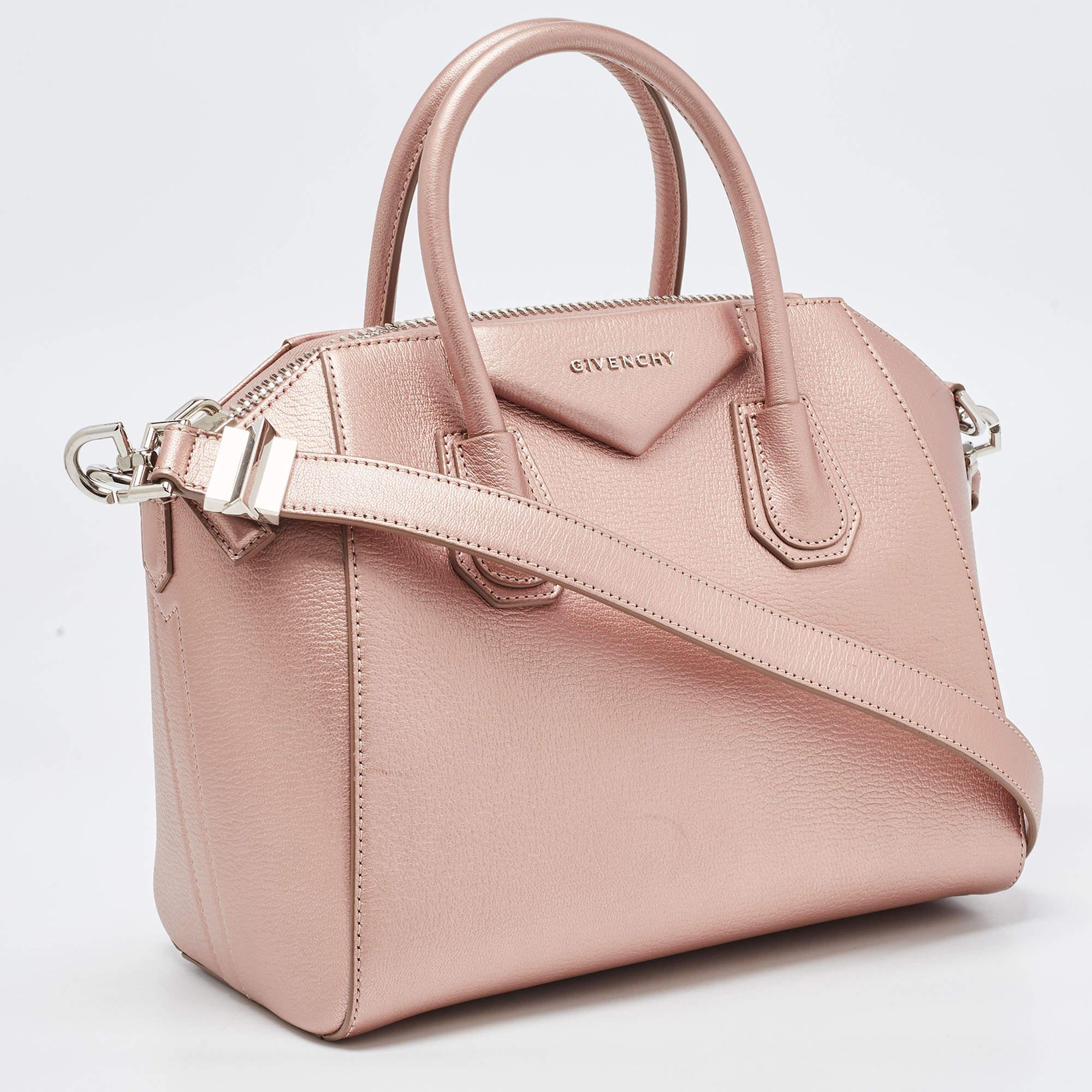 Beige Givenchy Metallic Pink Leather Small Antigona Satchel