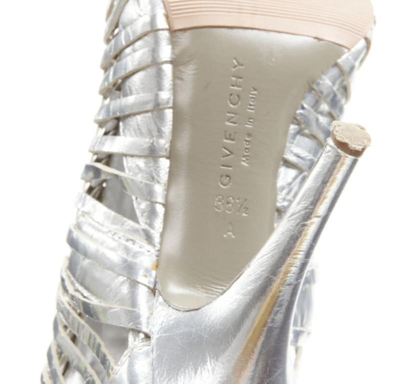 GIVENCHY metallic silver metal discs embellished strappy peep toe bootie EU36.5 For Sale 5