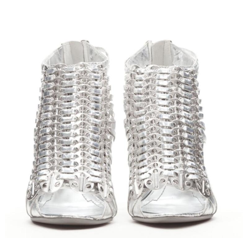 GIVENCHY metallic silver metal discs embellished strappy peep toe bootie EU36.5 In Good Condition For Sale In Hong Kong, NT