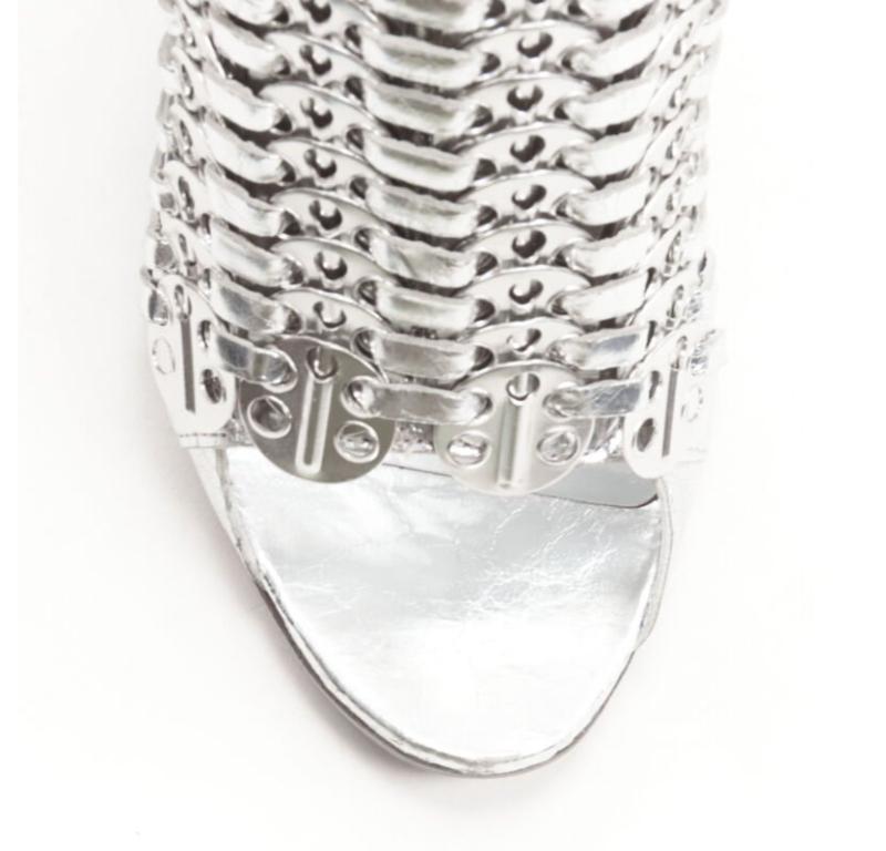 GIVENCHY metallic silver metal discs embellished strappy peep toe bootie EU36.5 For Sale 2