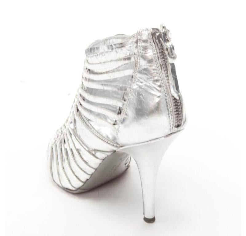 GIVENCHY metallic silver metal discs embellished strappy peep toe bootie EU36.5 For Sale 3