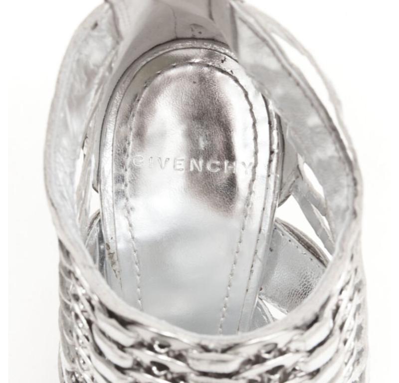 GIVENCHY metallic silver metal discs embellished strappy peep toe bootie EU36.5 For Sale 4