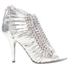 GIVENCHY metallic silver metal discs embellished strappy peep toe bootie EU36.5