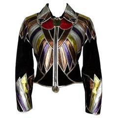 Givenchy Metallic Suede & Leather Patch Detail Cropped Jacket L