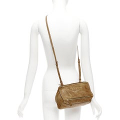 GIVENCHY Mini Pandora brown washed textured leather gold logo crossbody bag