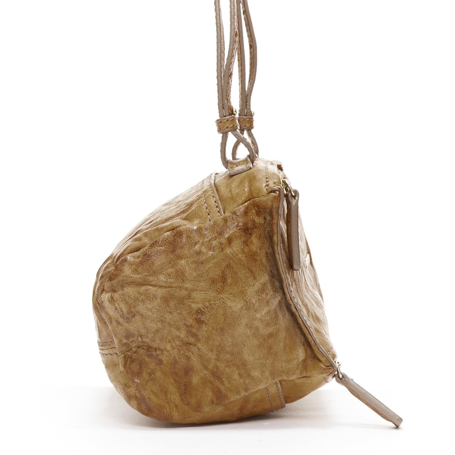 Women's GIVENCHY Mini Pandora brown washed textured leather gold logo crossbody bag