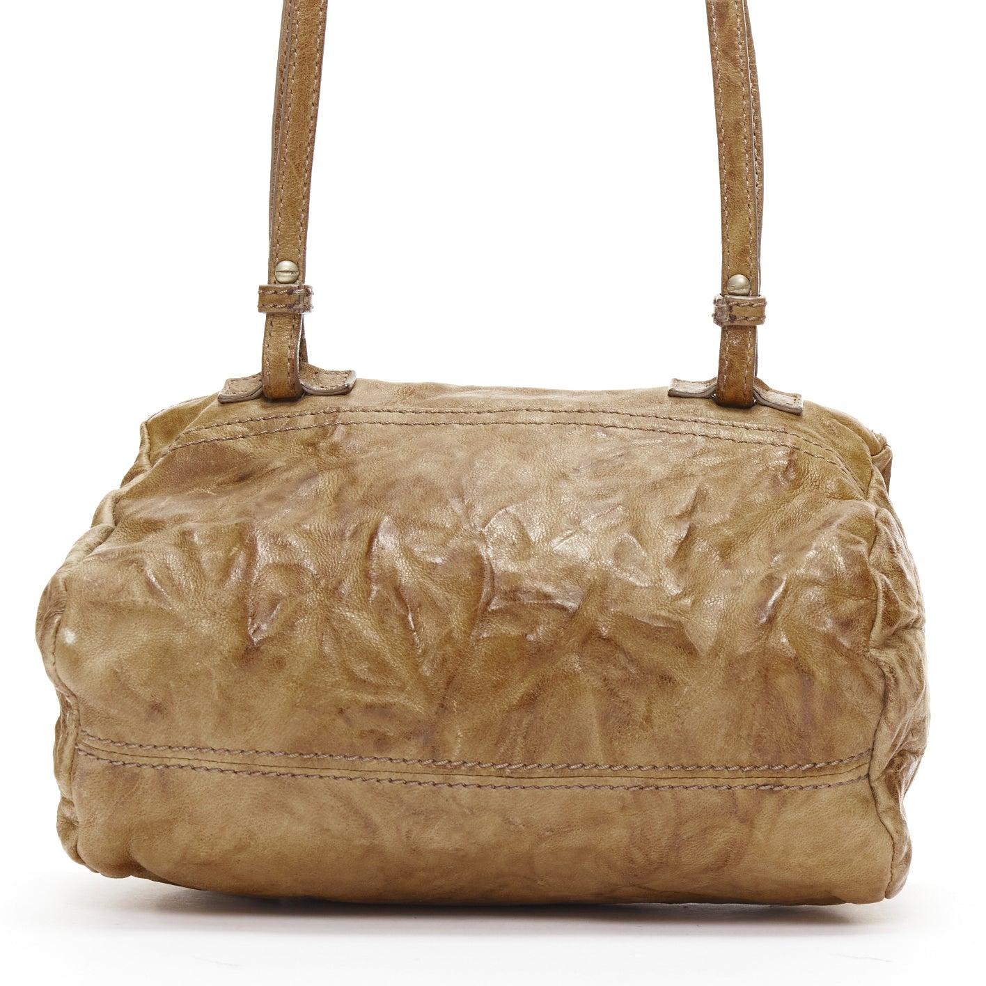 GIVENCHY Mini Pandora brown washed textured leather gold logo crossbody bag 1