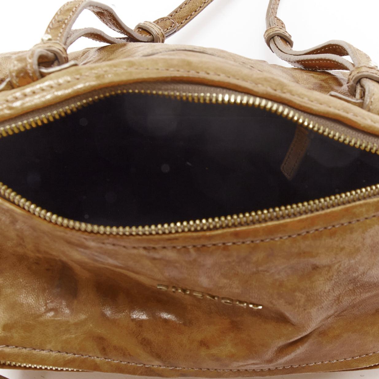 GIVENCHY Mini Pandora brown washed textured leather gold logo crossbody bag 5