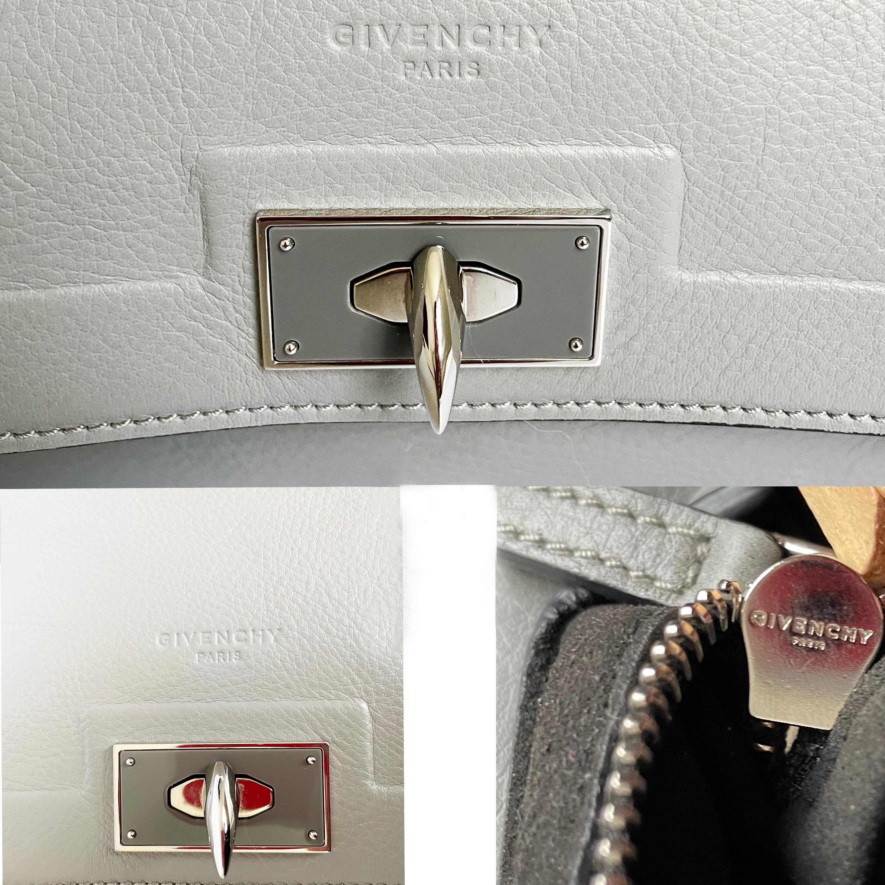 Givenchy Mini Shark Tooth Bag Satchel Top Handle Gray Leather SHW with COA For Sale 5