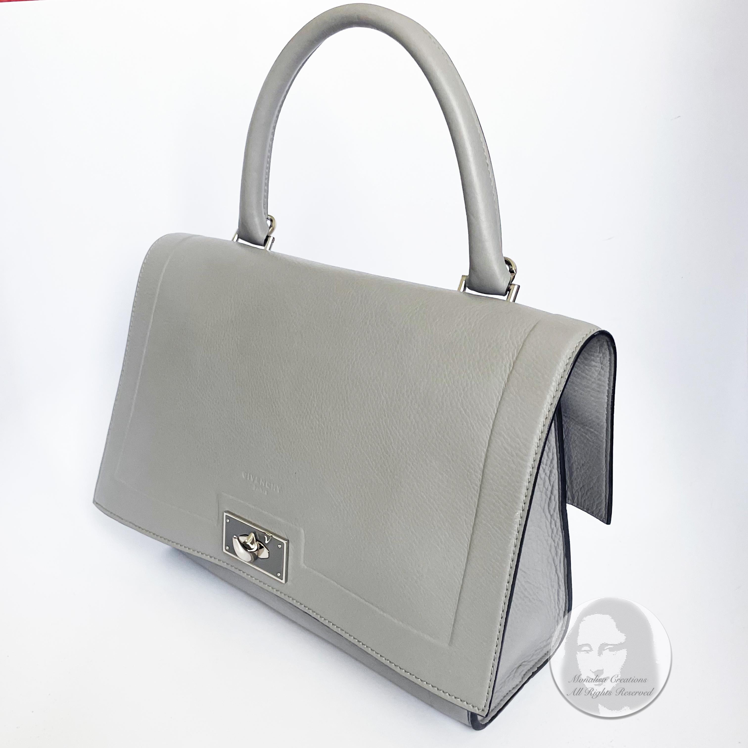 Givenchy Mini Shark Tooth Bag Satchel Top Handle Gray Leather SHW with COA In Good Condition In Port Saint Lucie, FL