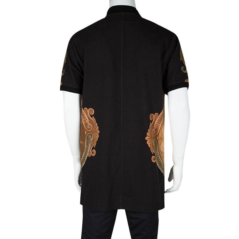 Black Givenchy Money Print Honeycomb Knit Colombian Fit Zip Up Polo T-Shirt M