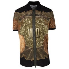Givenchy Money Print Honeycomb Knit Colombian Fit Zip Up Polo T-Shirt M