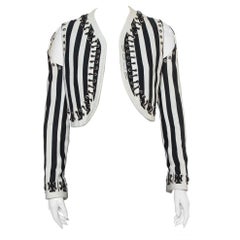 Givenchy Monochrome Denim Cutout Sleeve Lace Tie Detail Cropped Jacket M