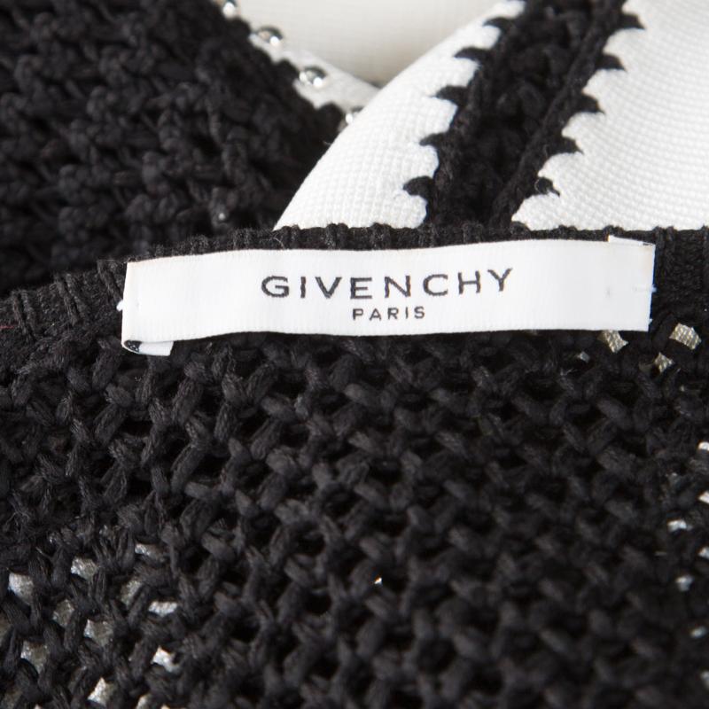 Women's Givenchy Monochrome Open Knit Studded Plunge Neck Detail Paneled Dress S