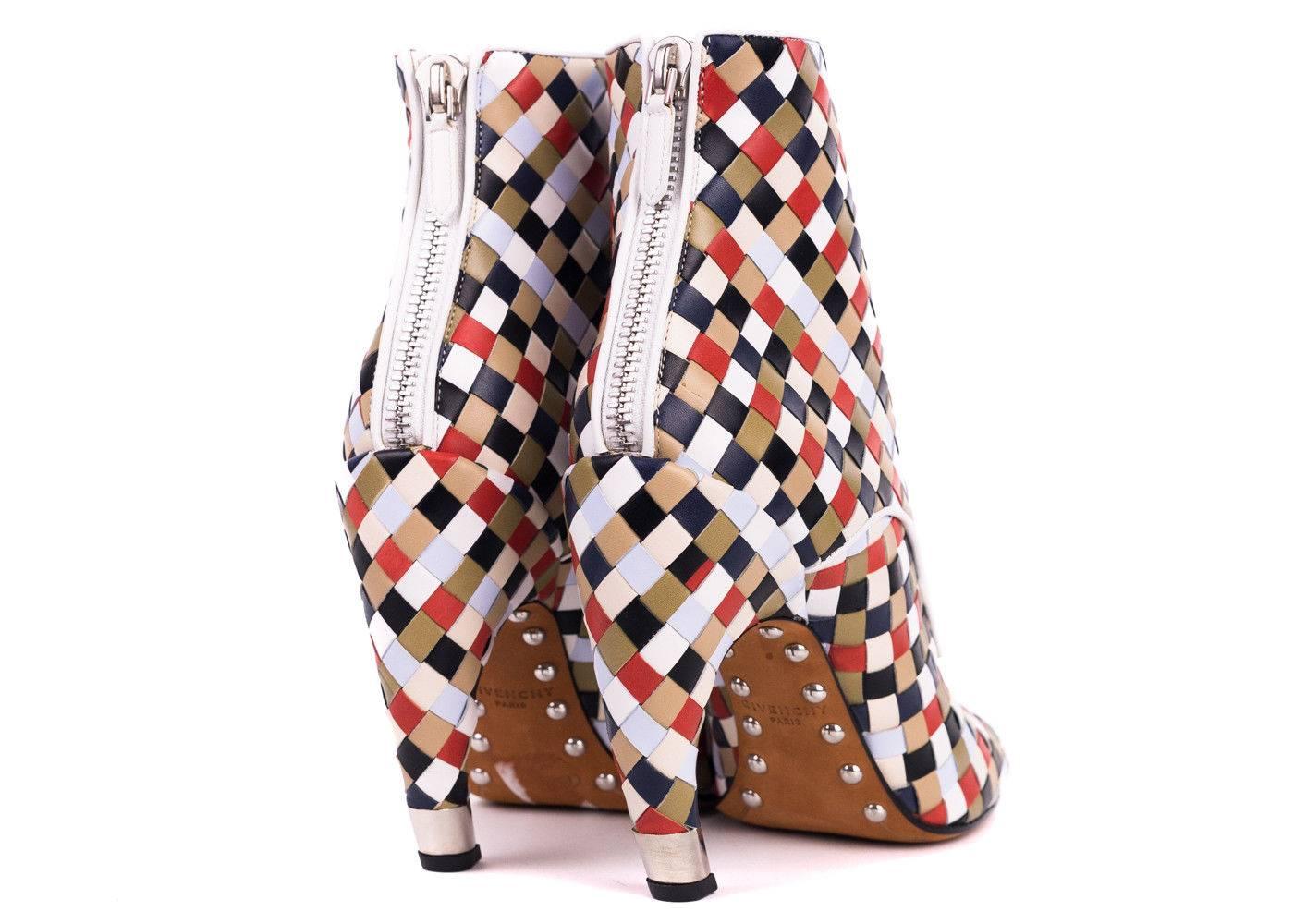 Givenchy Multi-Color Leather Woven Lace Up Booties In New Condition For Sale In Brooklyn, NY