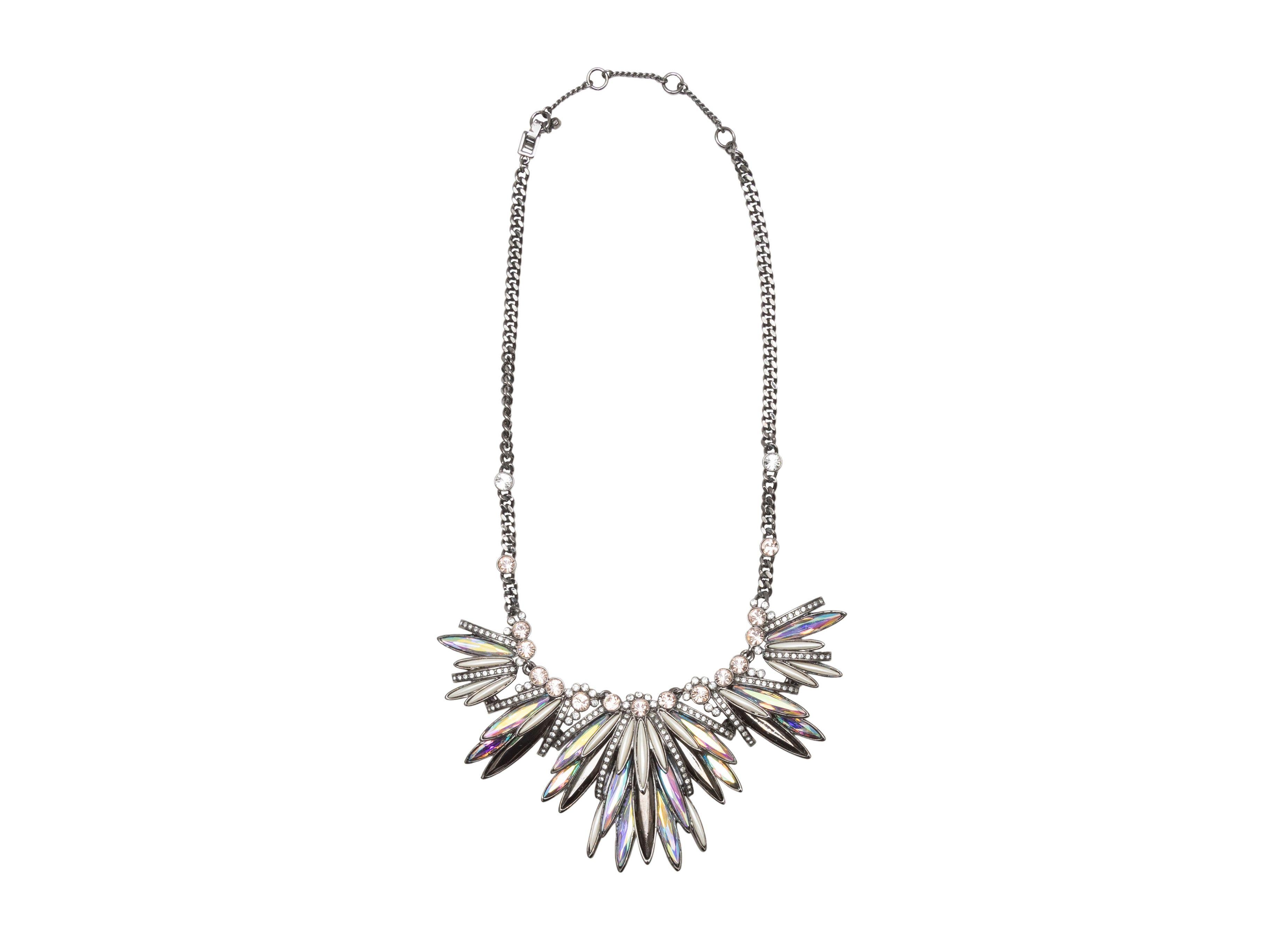 Product Details: Multicolor iridescent rhinestone and hematite statement necklace by Givenchy. Adjustable clasp closure. 10