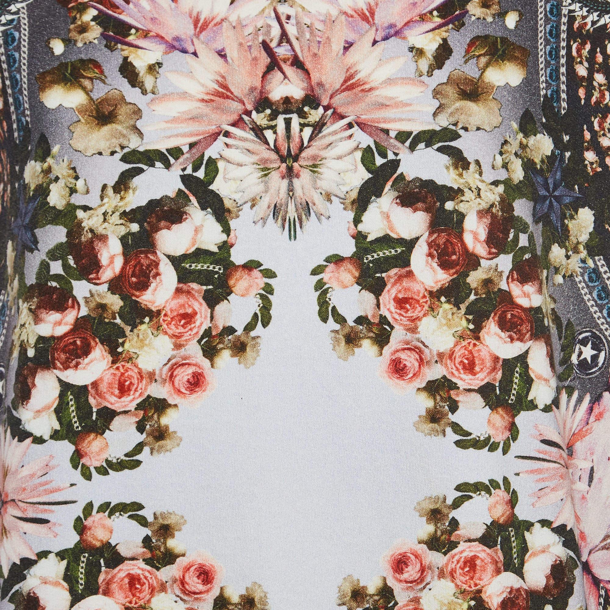 Brown Givenchy Multicolor Roses and Birds of Paradise Cotton Knit Sweatshirt S For Sale