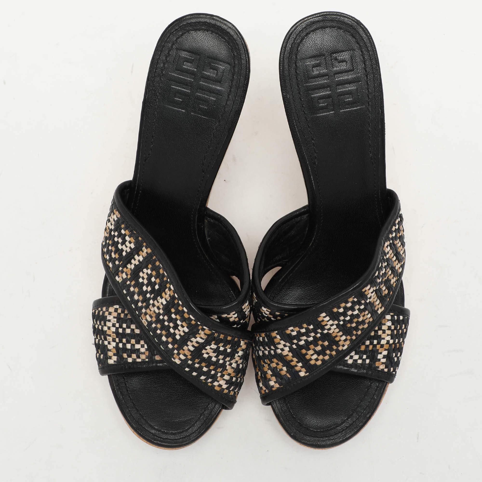 Marron Givenchy - Sandales à glissière en cuir et tissu tissé multicolore - Taille 36 en vente