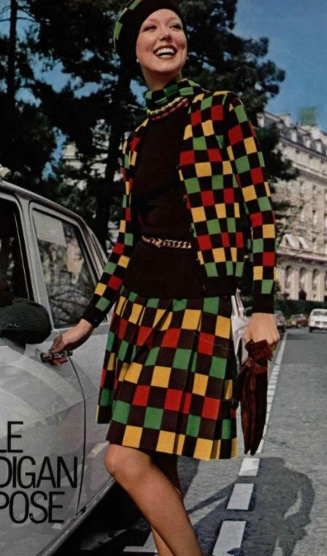 Givenchy Multicolored Striped Pleated  Silk Bow Belted Dress, 1970s  4