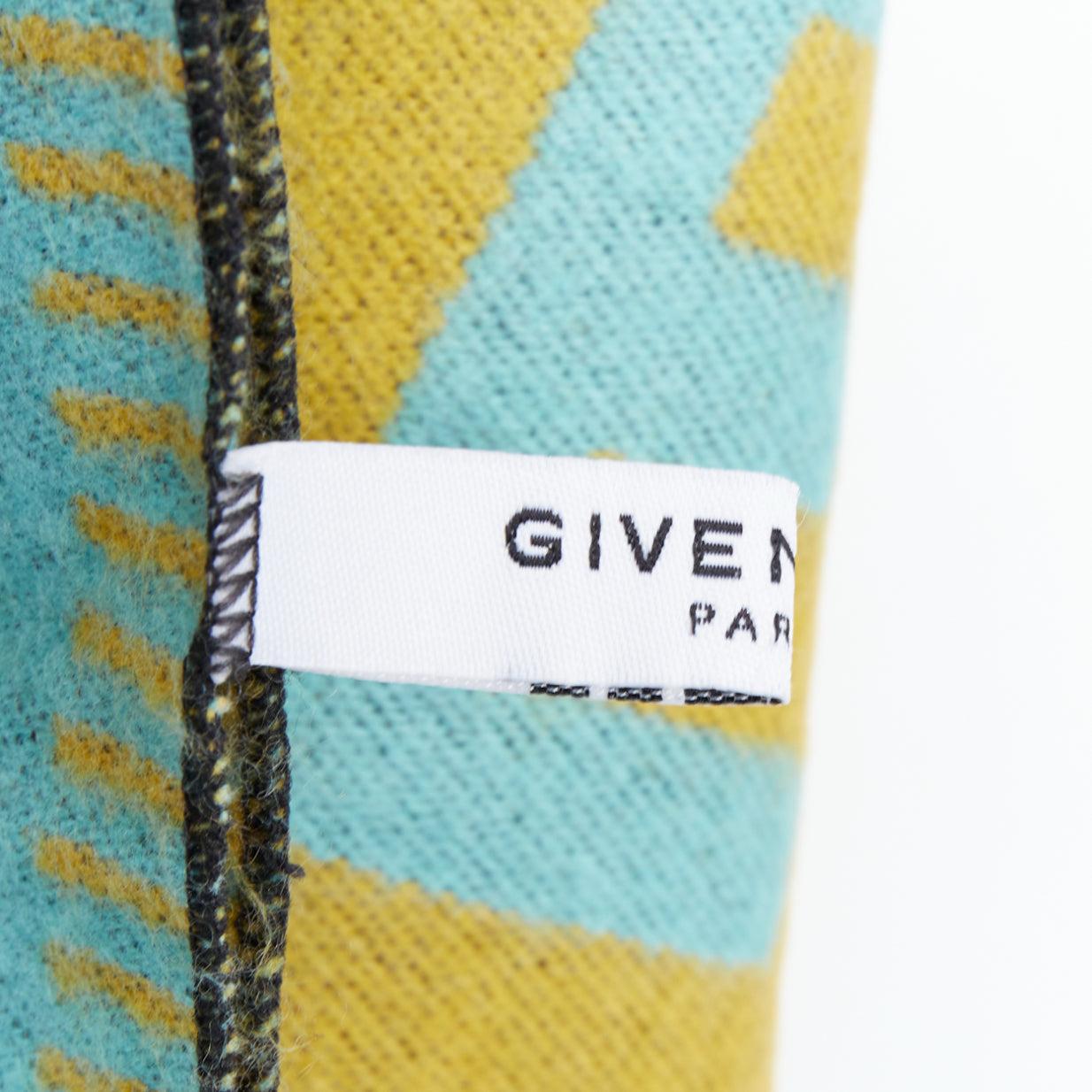 GIVENCHY mustard mint green wooly black fringe big logo long scarf For Sale 3