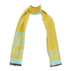 GIVENCHY sciarpa lunga con logo grande, color senape, verde menta e frangia nera