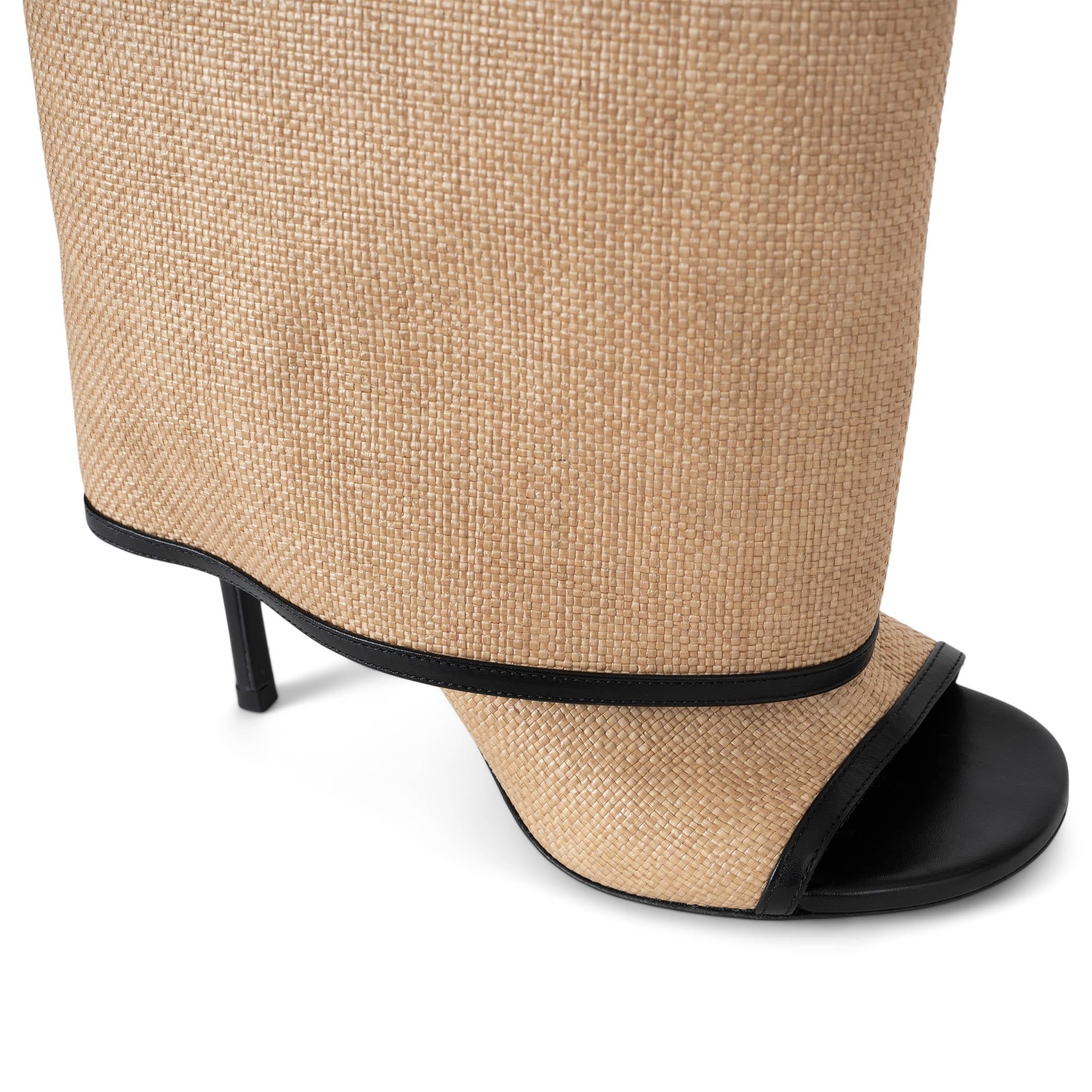 GIVENCHY natural raffia black leather 2024 SHARK LOCK OPEN TOE Boots Shoes 36.5 For Sale 3