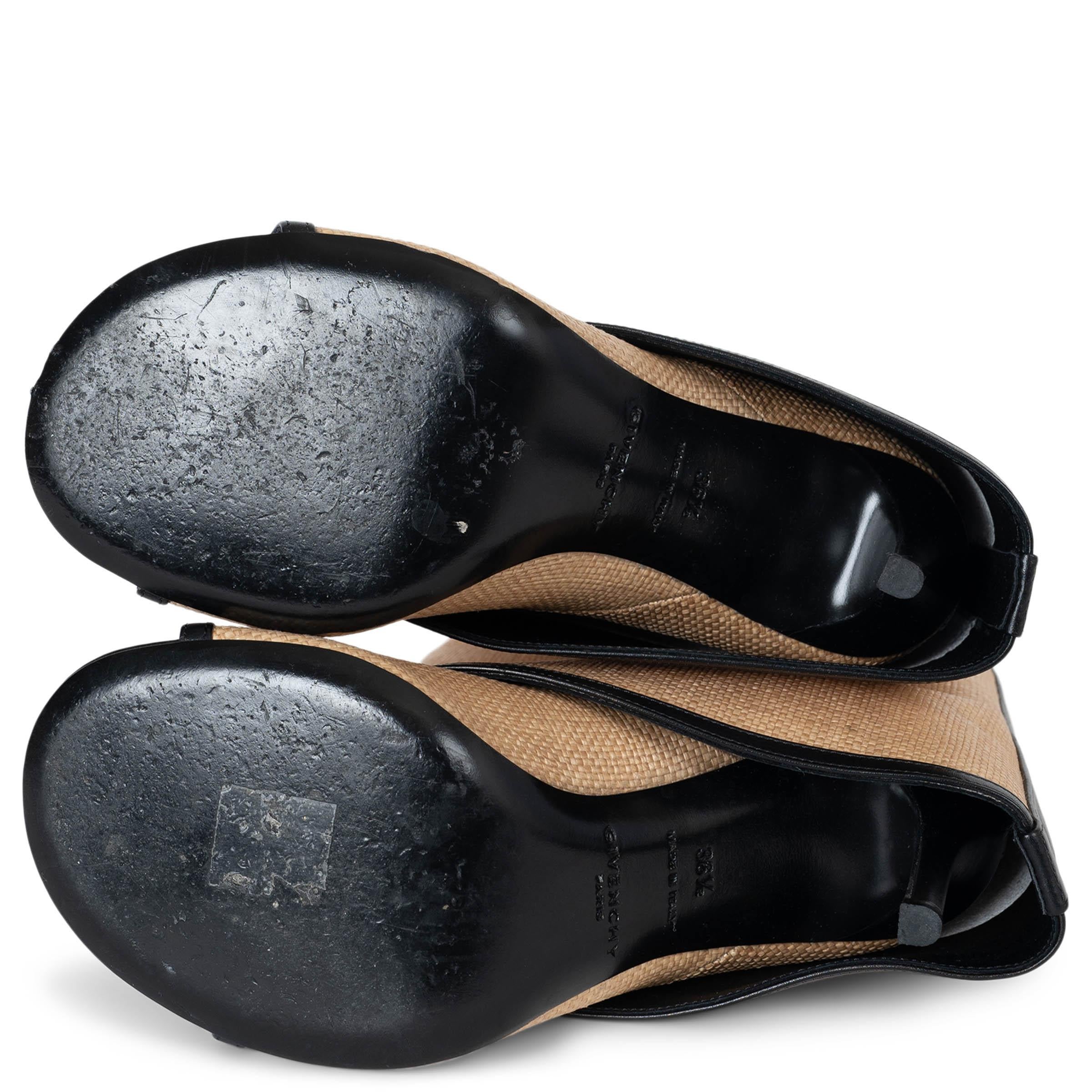 GIVENCHY natural raffia black leather 2024 SHARK LOCK OPEN TOE Boots Shoes 36.5 For Sale 4