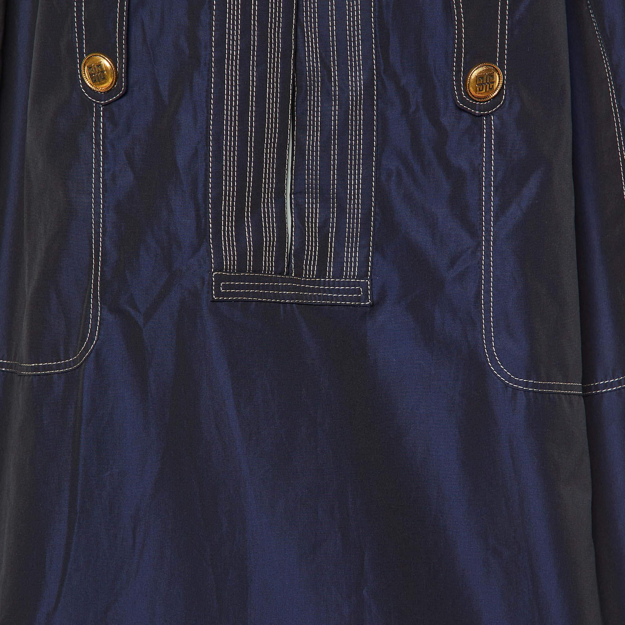 Black Givenchy Navy Blue Cotton Detailed Hook & Button Blouse L For Sale