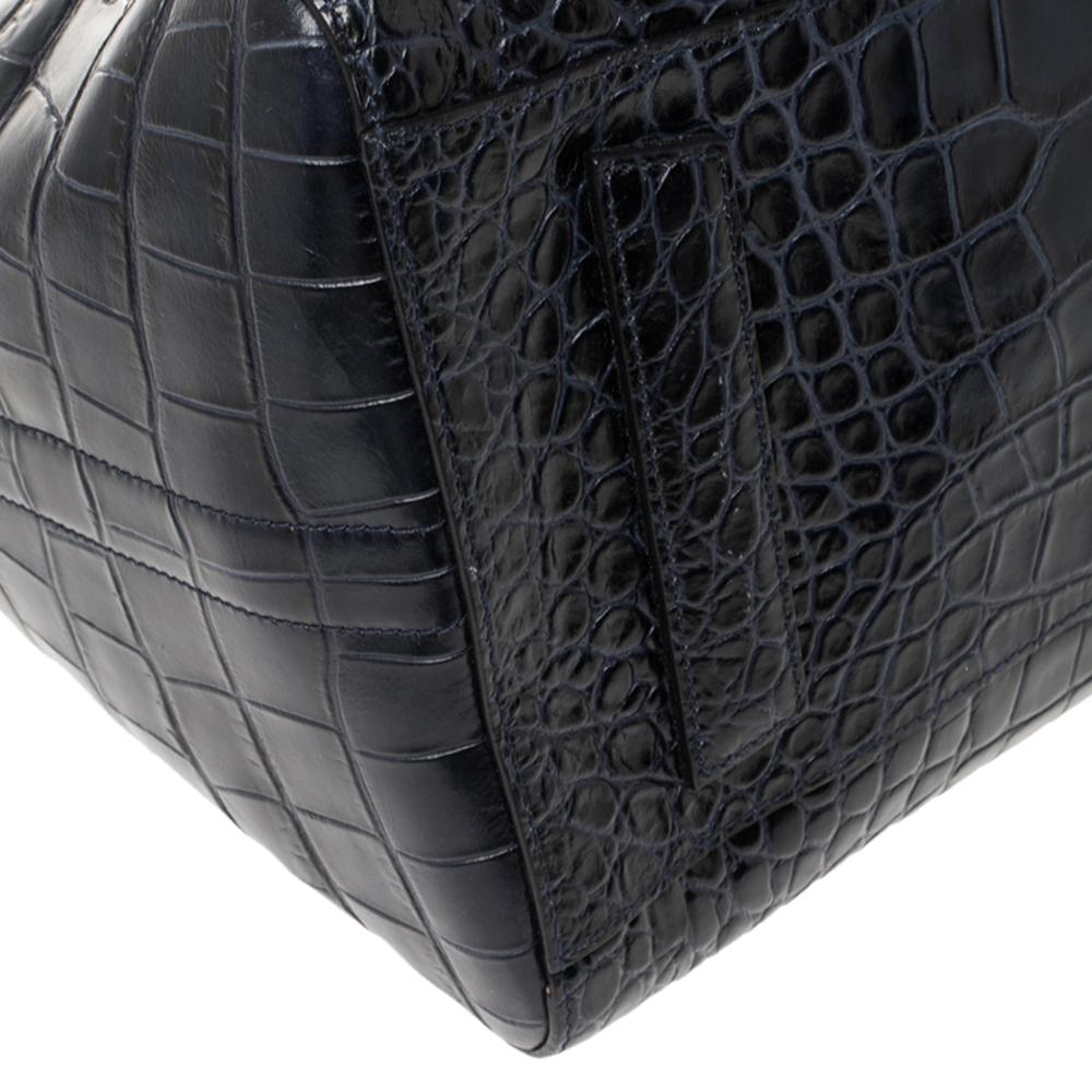 Black Givenchy Navy Blue Croc Embossed Leather Antigona Satchel