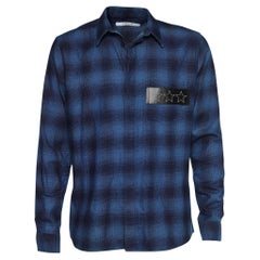 Givenchy Navy Blue Plaid Flannel Stars Patch Long Sleeve Shirt M