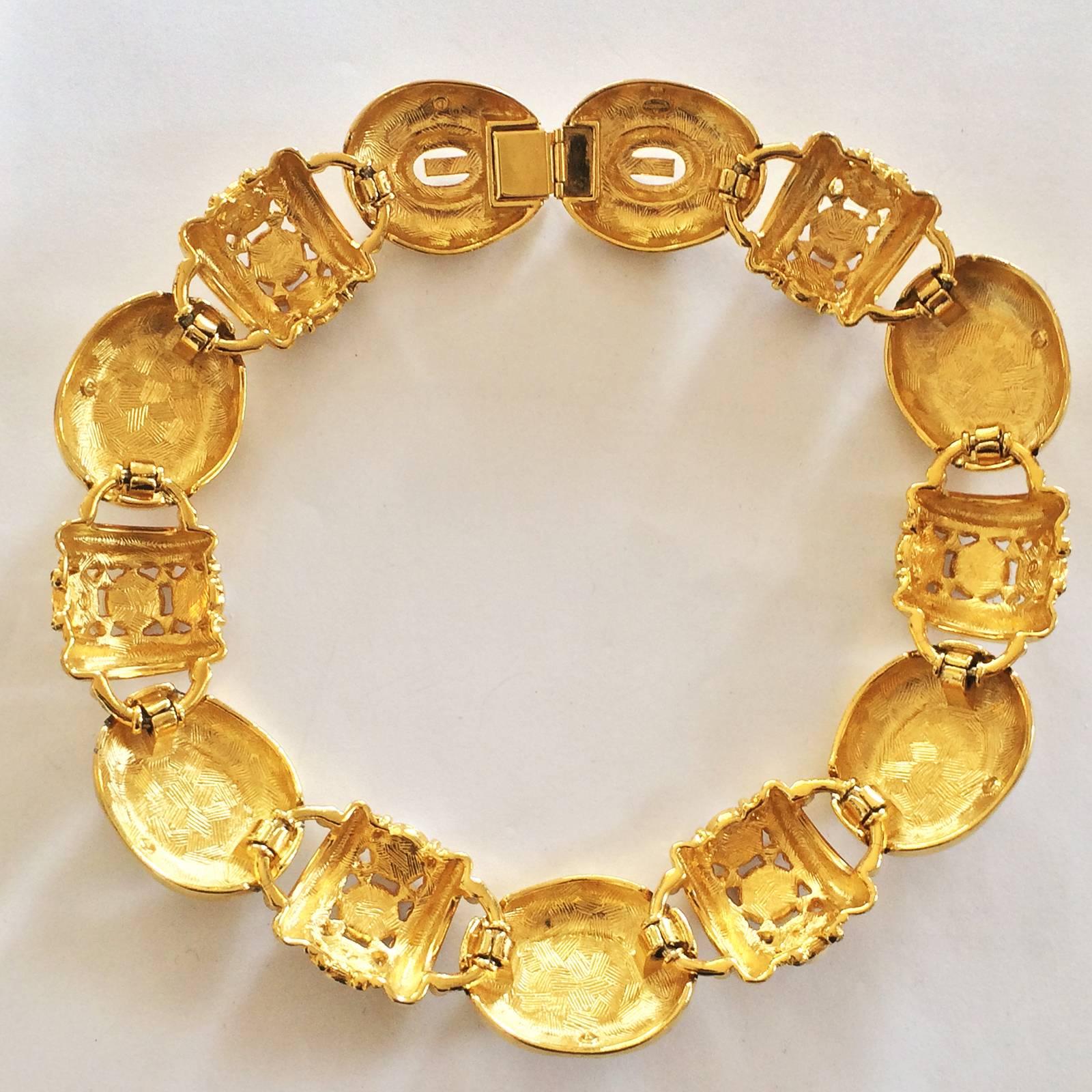 Necklace by Givenchy in heavy Gilt finish, Cabochon Faux Pearls and Brilliant Diamantes. All in perfect condition with no losses or repairs. Stunning Catwalk Jewellery with outstanding visual impact. Signed to the rear clasp as per image,  GG at