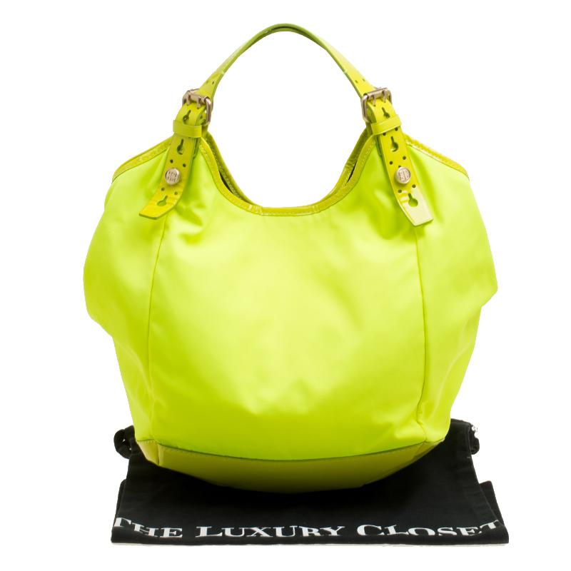 Givenchy Neon Green Nylon and Patent Leather Hobo 5