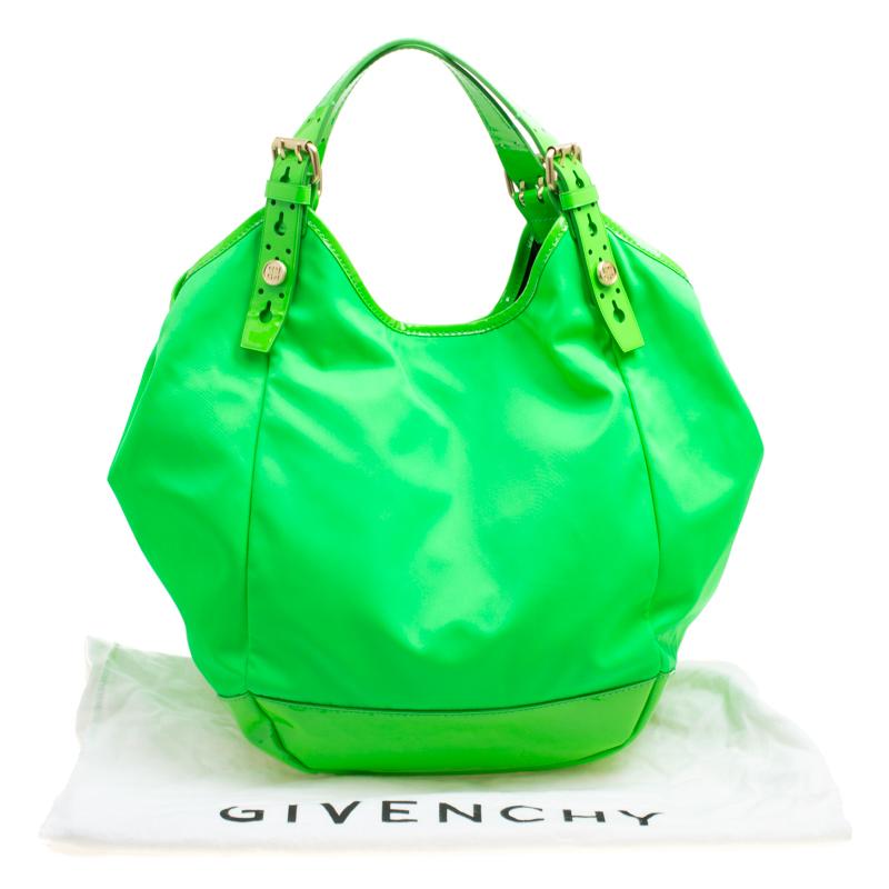 Givenchy Neon Green Nylon and Patent Leather New Sacca Hobo 6