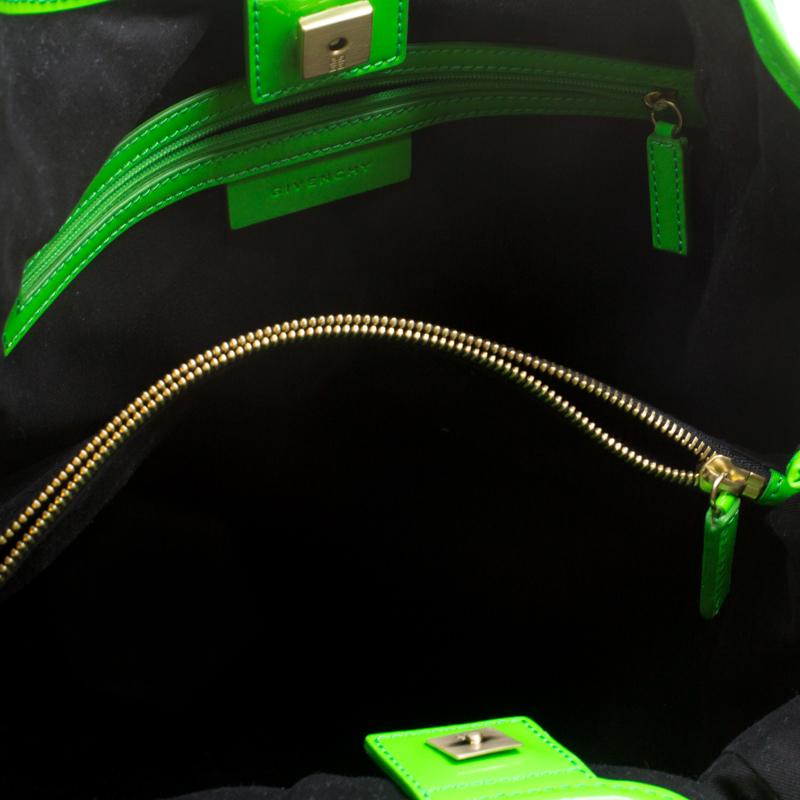 Givenchy Neon Green Nylon and Patent Leather New Sacca Hobo 3