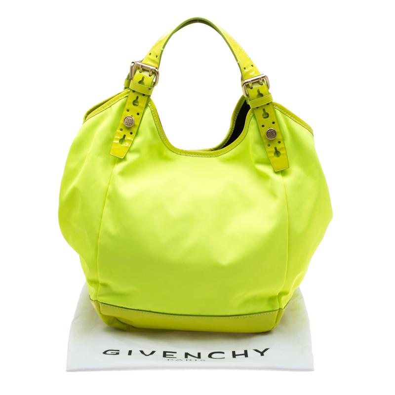 Givenchy Neon Green Nylon and Patent Leather New Sacca Hobo 3