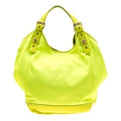 Givenchy Neon Green Nylon and Patent Leather New Sacca Hobo