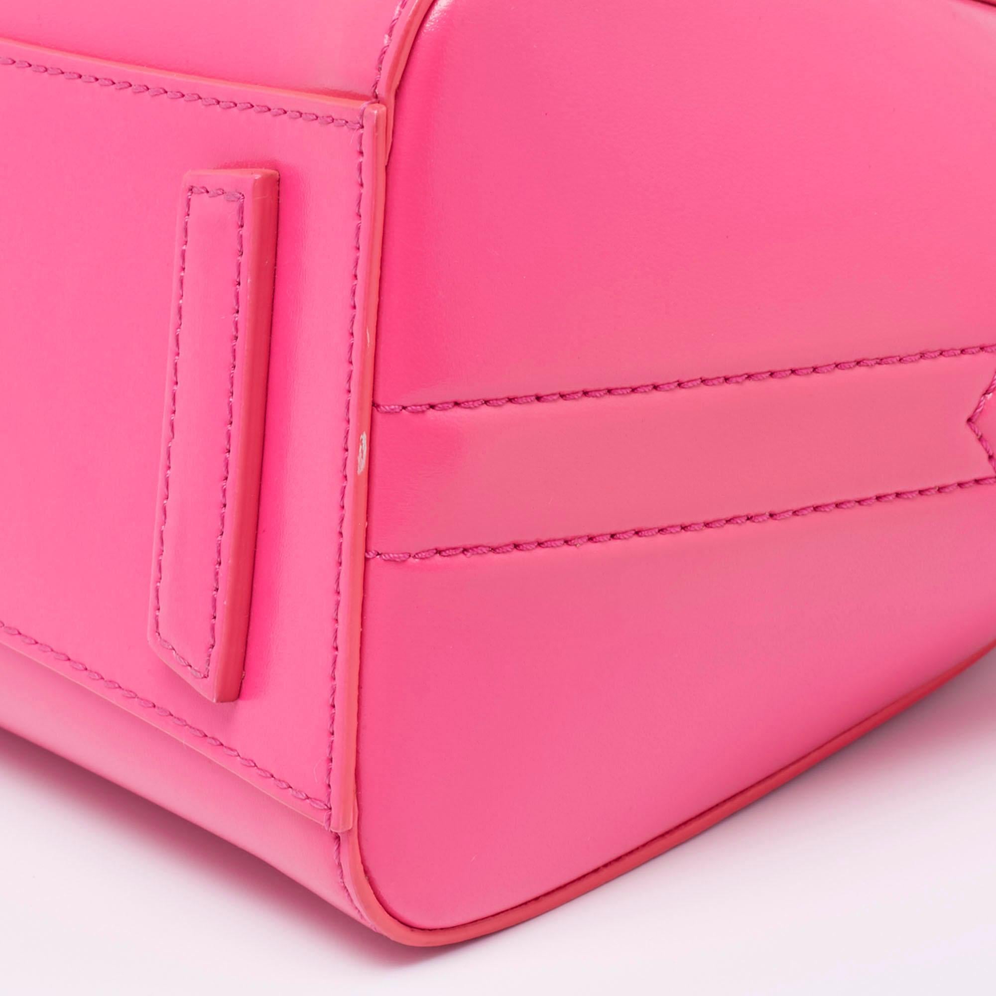 Givenchy Neon Pink Leather Mini Antigona Satchel In Excellent Condition In Dubai, Al Qouz 2