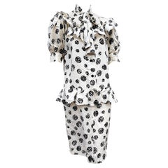 GIVENCHY "New" Haute Couture White Abstract Polka Dots Silk Dress - Unworn