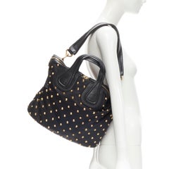 GIVENCHY Nightingale black nylon gold spiek studded crossbody hobo bag