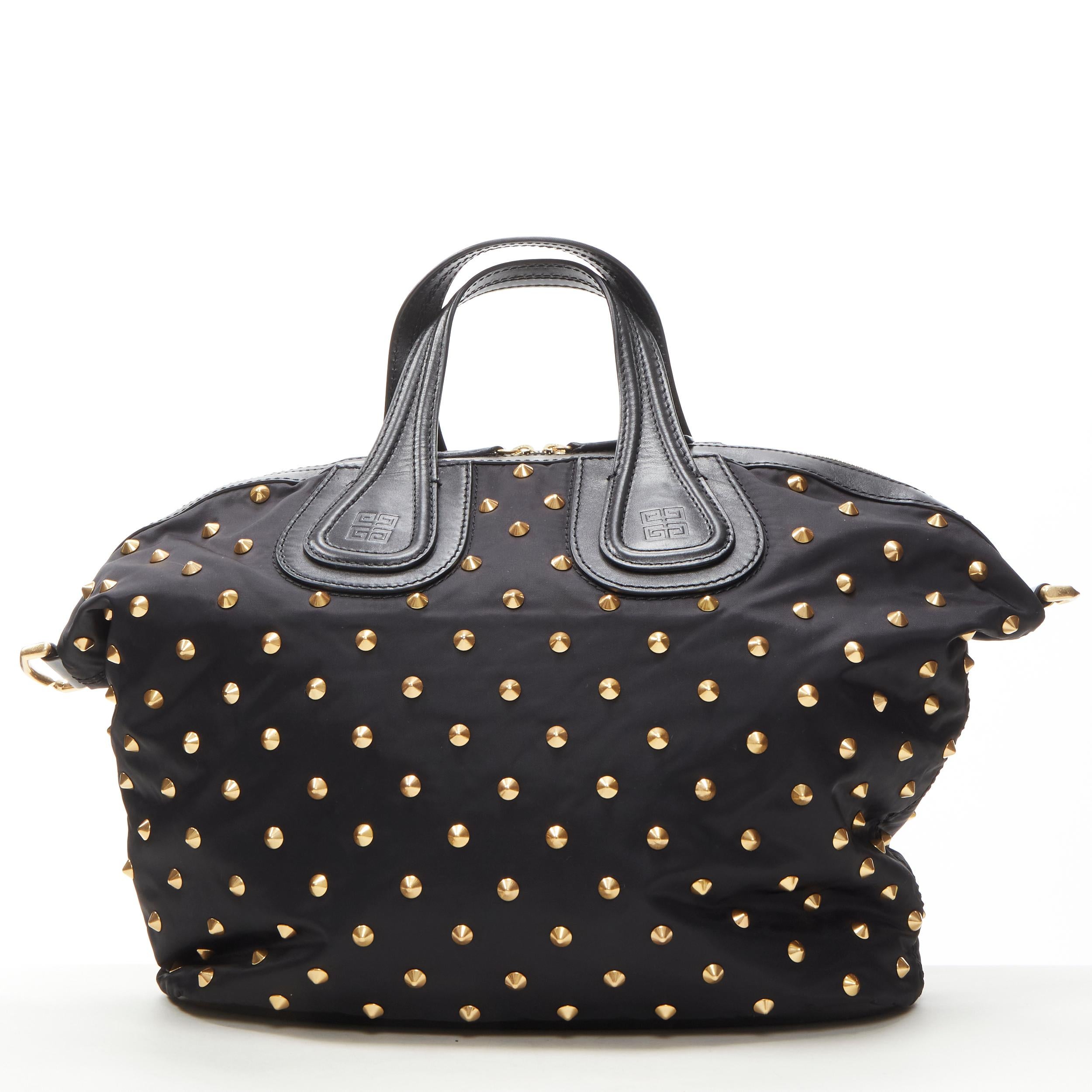 GIVENCHY Nightingale black nylon gold spiek studded crossbody hobo bag In Good Condition In Hong Kong, NT