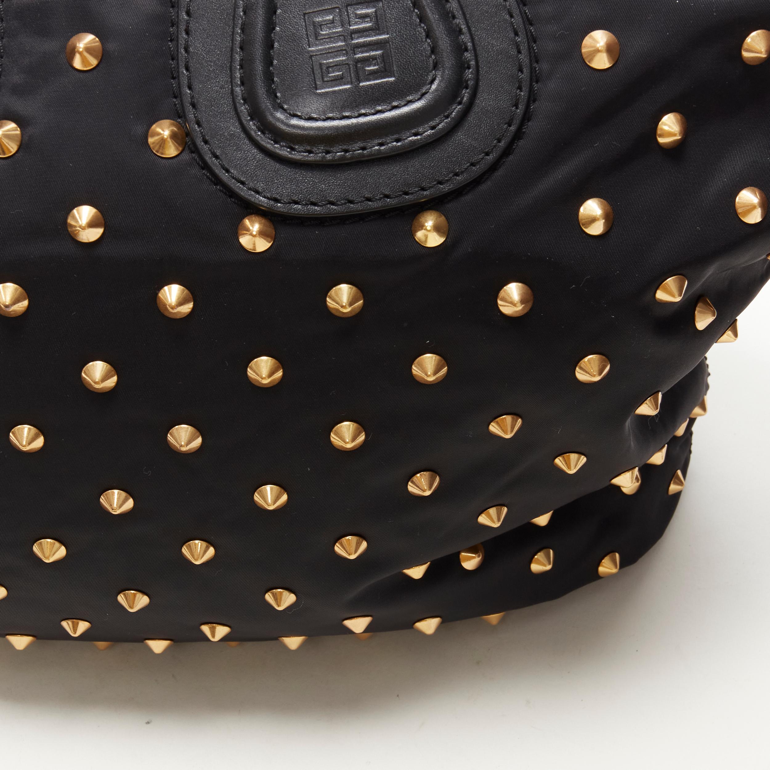 GIVENCHY Nightingale black nylon gold spiek studded crossbody hobo bag 2