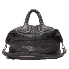 GIVENCHY Nightingale black textured leather silver totem logo shoulder tote bag