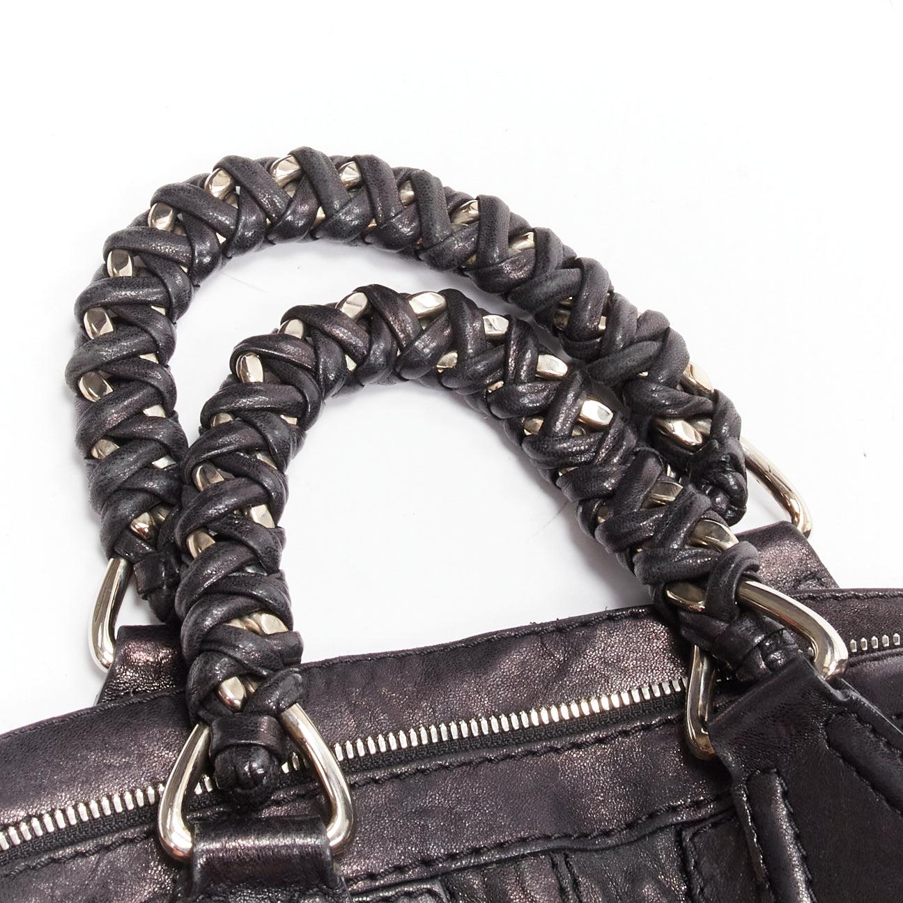 GIVENCHY Nightingale black wrinkled lambskin braided chain top handle satchel In Good Condition In Hong Kong, NT