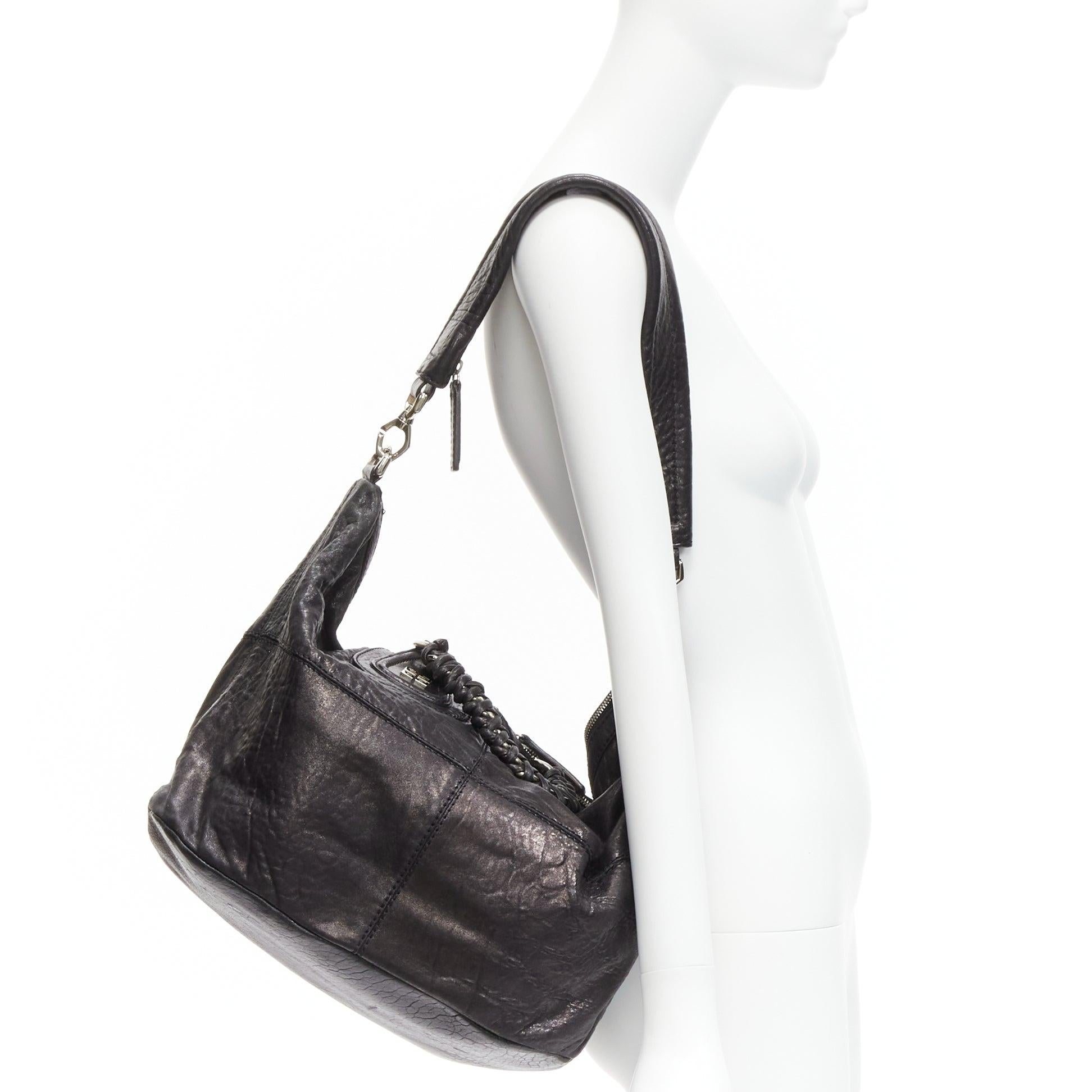 GIVENCHY Nightingale black wrinkled lambskin braided chain top handle satchel 2